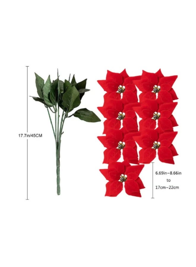 4-Piece Artificial Poinsettia Flower Bouquet - Classic Red Velvet Christmas & New Year Decor - Floral Stems for Vases and Wreaths - Image 3