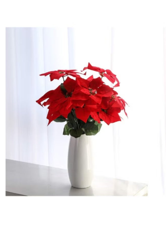 4-Piece Artificial Poinsettia Flower Bouquet - Classic Red Velvet Christmas & New Year Decor - Floral Stems for Vases and Wreaths - Image 2