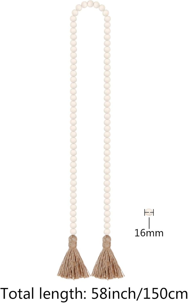 RAMIRABI 58in Wood Bead Garland with Tassels, Farmhouse Rustic Country Decor Prayer Boho Wall Hanging Decoration (Nature) - Image 2