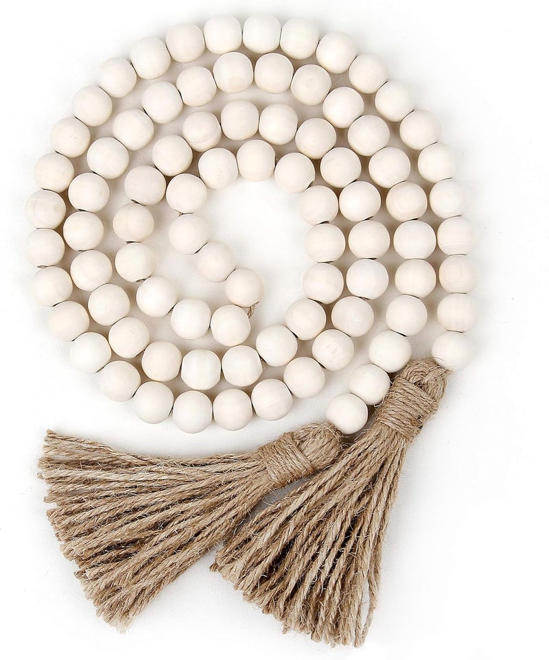RAMIRABI 58in Wood Bead Garland with Tassels, Farmhouse Rustic Country Decor Prayer Boho Wall Hanging Decoration (Nature) - Image 1