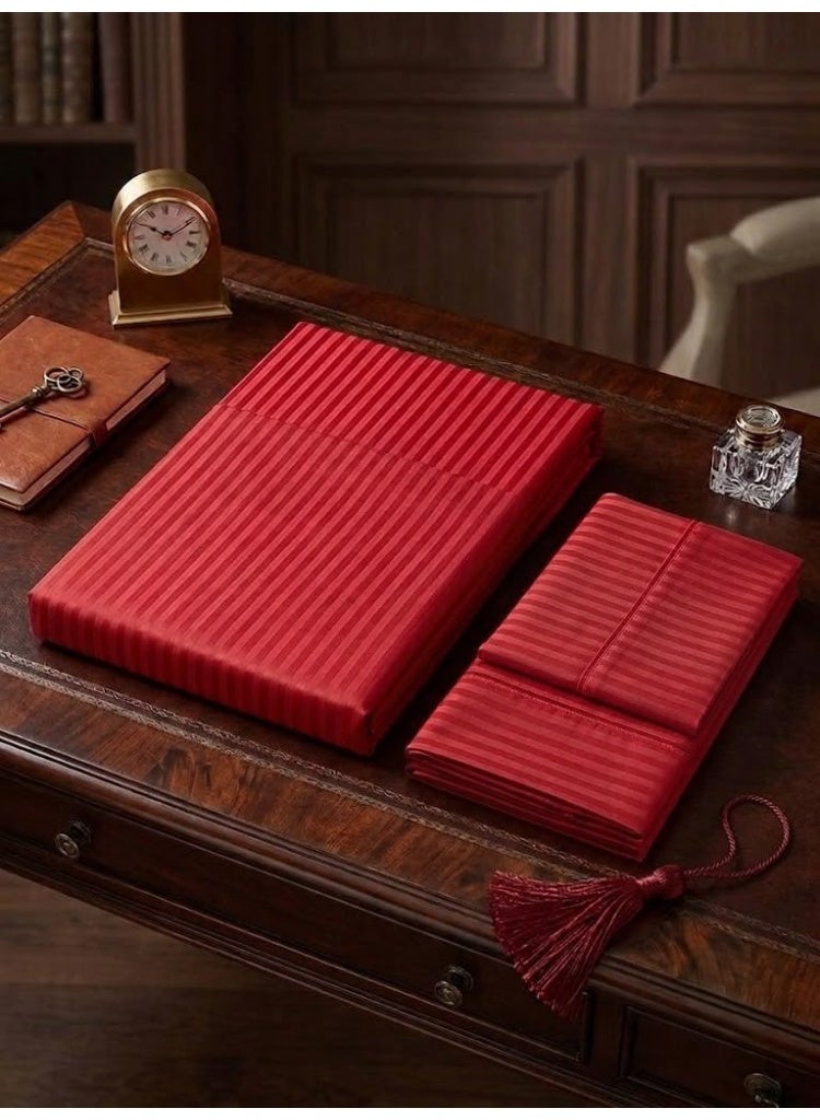 Elegant Hotel-Style Flat Bed Sheet - 90 GSM Soft Fabric with 300 TC Feel & 1cm Satin Stripes in Rich Royal Red, 280x270 CM Set - Image 5