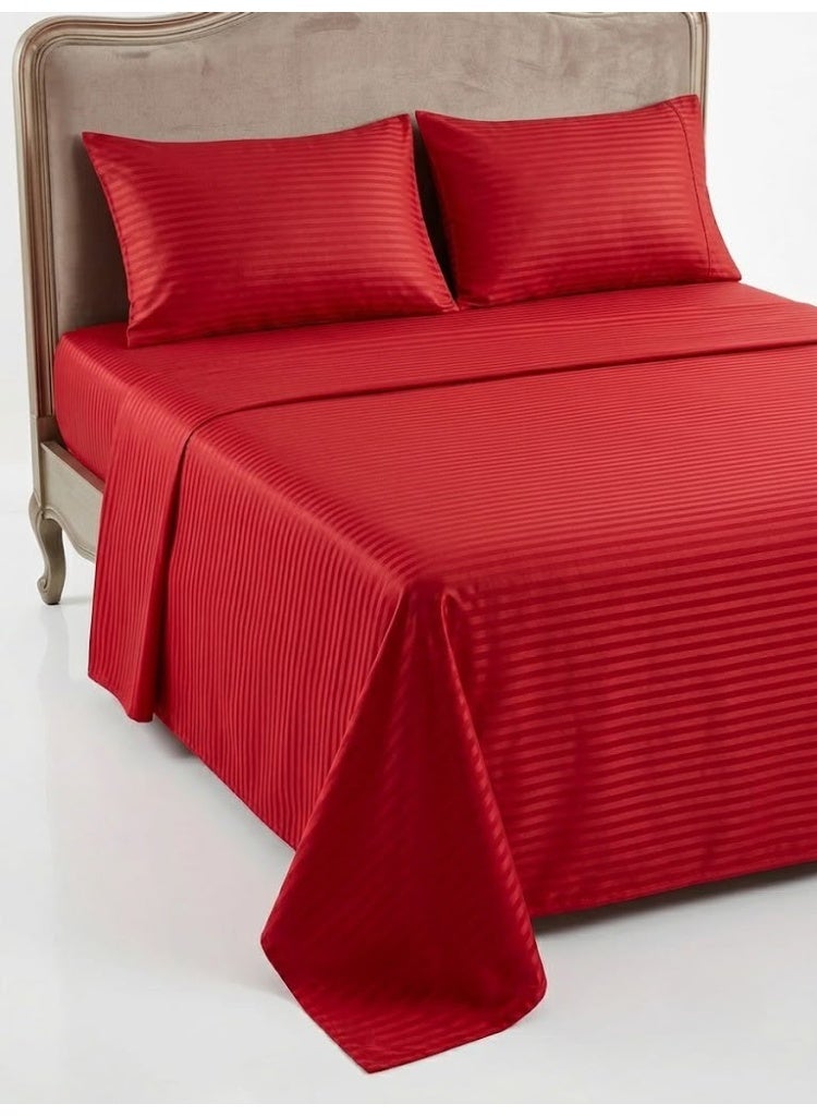 Elegant Hotel-Style Flat Bed Sheet - 90 GSM Soft Fabric with 300 TC Feel & 1cm Satin Stripes in Rich Royal Red, 280x270 CM Set - Image 1