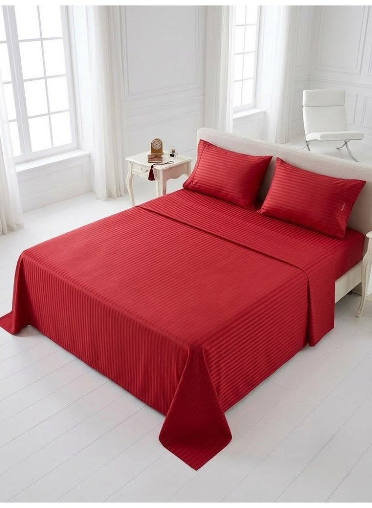 Elegant Hotel-Style Flat Bed Sheet - 90 GSM Soft Fabric with 300 TC Feel & 1cm Satin Stripes in Rich Royal Red, 280x270 CM Set - Image 2