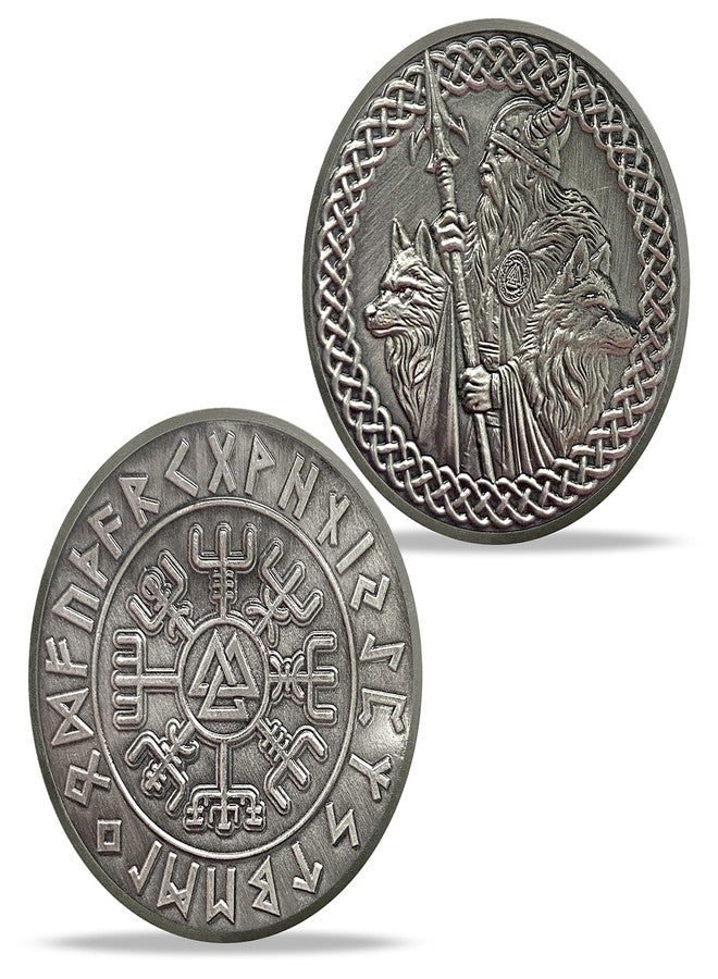 Imasoner Odin Spear Double Wolf Viking Coin Gifts Set | Norse Mythology Odin's Spear Double Wolf Medallion with Runes | Viking Gifts for Anniversary Month & Year for Men & Women - Image 1