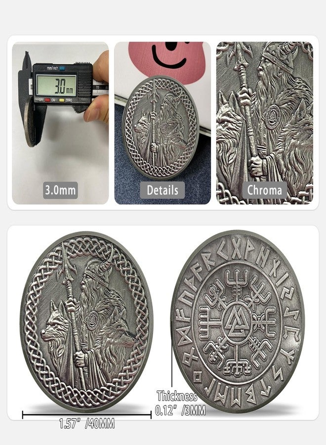 Imasoner Odin Spear Double Wolf Viking Coin Gifts Set | Norse Mythology Odin's Spear Double Wolf Medallion with Runes | Viking Gifts for Anniversary Month & Year for Men & Women - Image 2