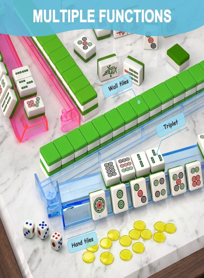 stochastic box Mahjong Rack with Pushers 4pcs Non-Slip Acrylic Majiang Tile Racks with Built-in Pushers & Rotating Bases,Clear American Majiang Tile Holder for Easy Play and Gifts - Image 2