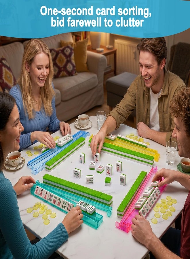 stochastic box Mahjong Rack with Pushers 4pcs Non-Slip Acrylic Majiang Tile Racks with Built-in Pushers & Rotating Bases,Clear American Majiang Tile Holder for Easy Play and Gifts - Image 5