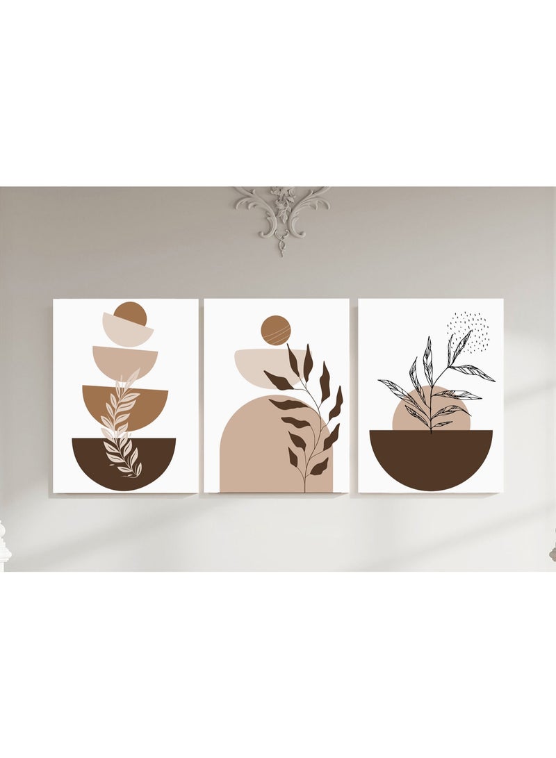 Modern abstract Wall Art – 3 Piece Set with Warm Earth Tones for Elegant Home Decor