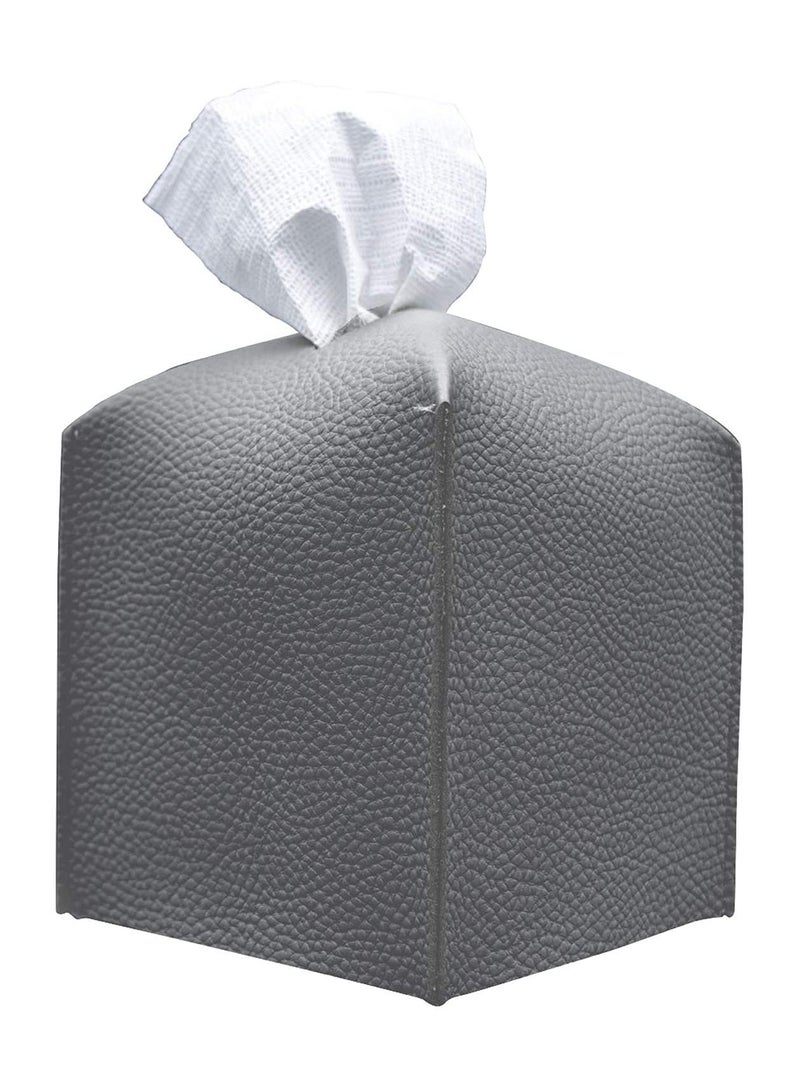 KASTWAVE Tissue Box Cover, Modern PU Leather Square Tissue Box Holder Decorative Holder, for Organizer for Bathroom Vanity Countertop, Night Stands, Office Desk, Car, Dark Grey - Image 1