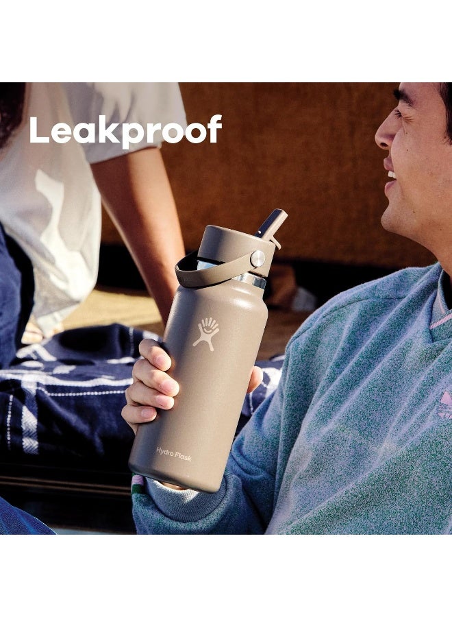 Hydro Flask زجاجة ماء هيدرو فلاسک 950 مل بفتحة واسعة مع مقبض وقشة قابلة للطي - فولاذ مقاوم للصدأ معزول - مقاومة للتسرب - برتقالي منتصف الليل - Image 4