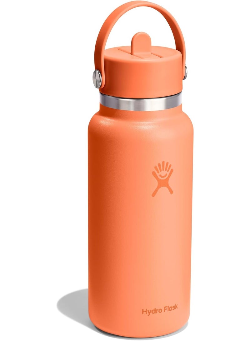 Hydro Flask زجاجة ماء هيدرو فلاسک 950 مل بفتحة واسعة مع مقبض وقشة قابلة للطي - فولاذ مقاوم للصدأ معزول - مقاومة للتسرب - برتقالي منتصف الليل - Image 2