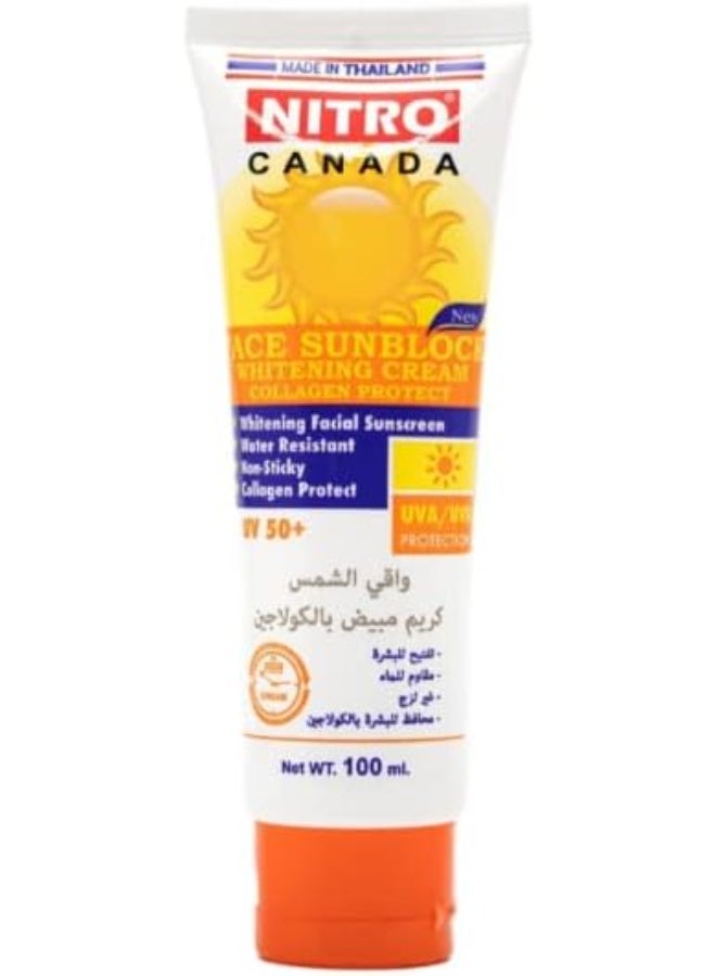 Nitro Canada Face Sunblock Whitening Cream with Collagen, SPF 50+, 100ml - Image 3