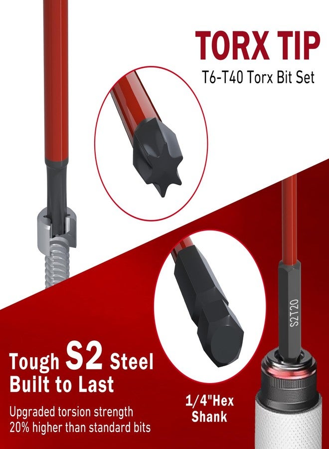 XOOL 13-Piece Long Torx Bit Set, 6-Inch (150mm), T6-T40, Magnetic S2 Steel, 1/4" Hex Shank, CNC Precision Tips for Impact Drivers, Drills, and Screwdrivers - Image 2