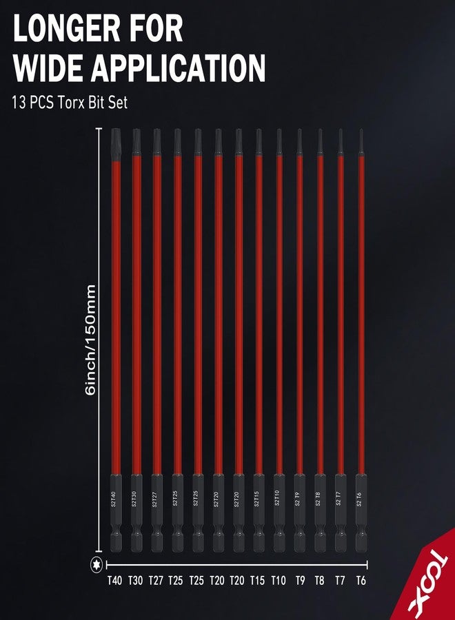 XOOL 13-Piece Long Torx Bit Set, 6-Inch (150mm), T6-T40, Magnetic S2 Steel, 1/4" Hex Shank, CNC Precision Tips for Impact Drivers, Drills, and Screwdrivers - Image 5