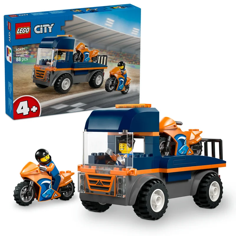 LEGO City Motorcycle Transporter Toy and 2 Minifigures 60491  (Age 4+, 88 Pieces)