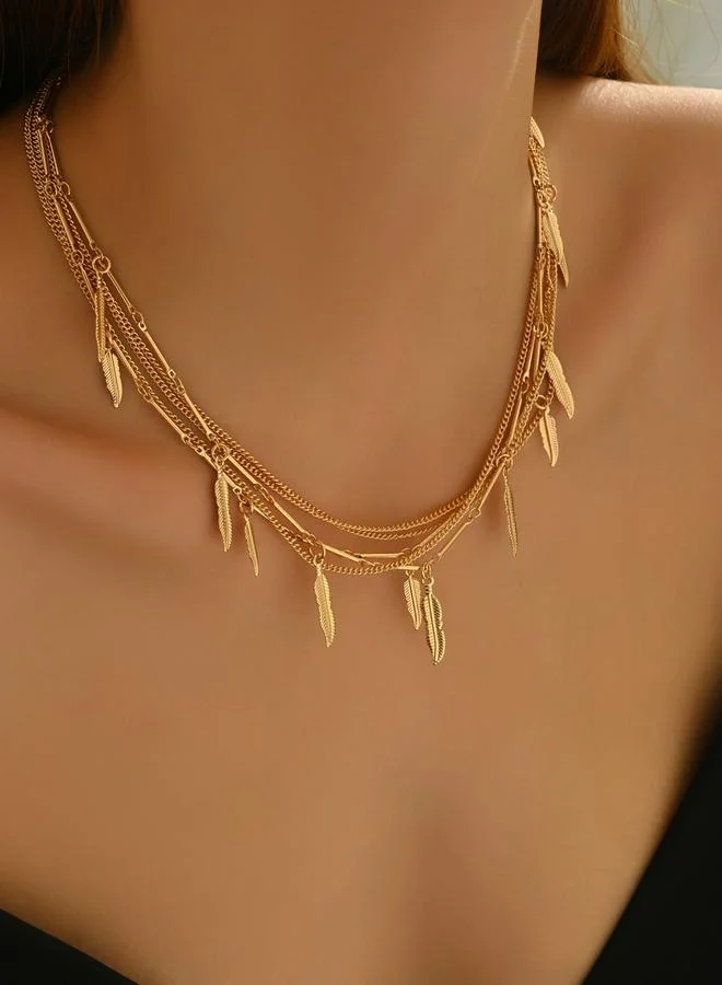 Take Two Gold Multi-Layer Leaf Pendant Necklace