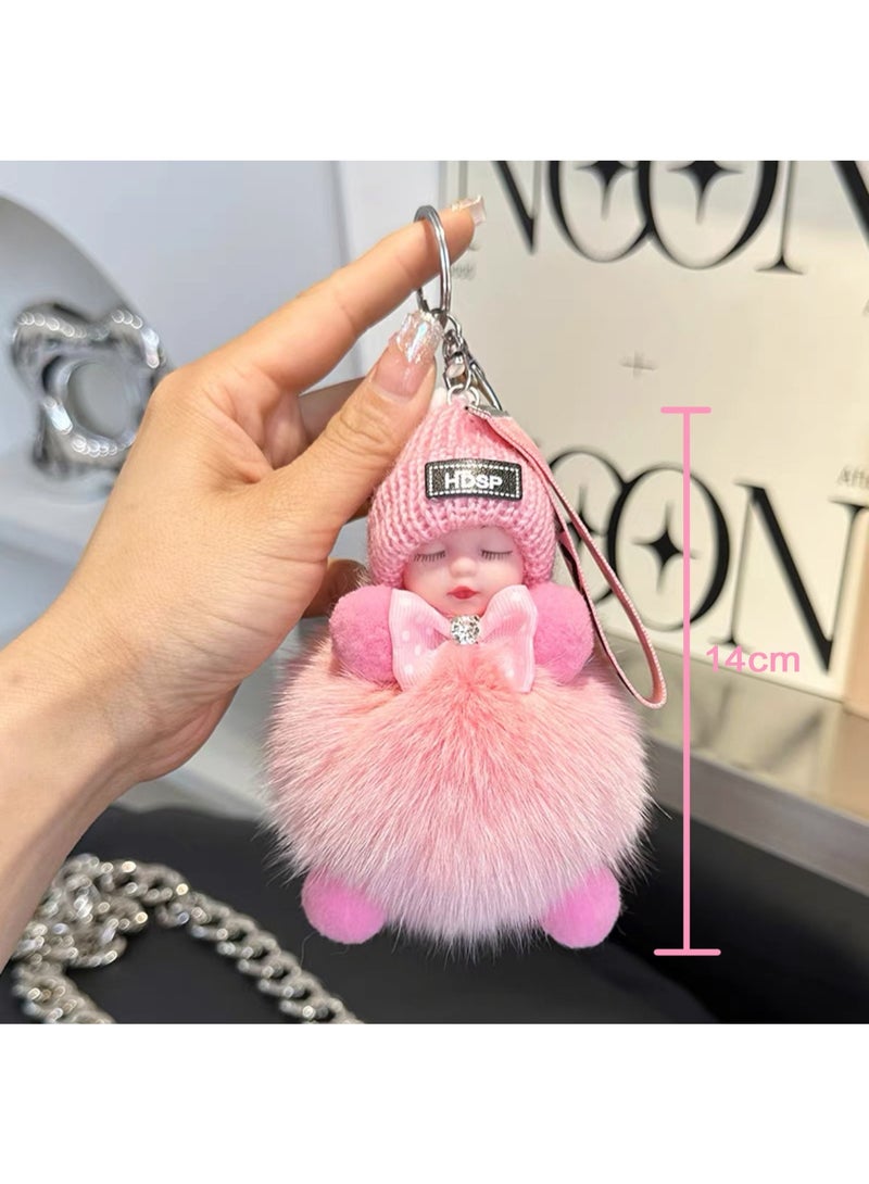 Keychain for Girls Women Cute Plush Sleeping Doll Baby Car Purses Bags Handbags Wallets Backpacks Charm Accessories Gifts - Image 2