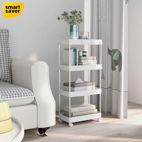 Smart Saver Stainless Steel Storage Multi Utility Trolley cart Caddy, 4-Tier Storage Rack with Wheels, Multifunctional Suitable for Office Kitchen Bathroom, W22 x D40 x H85cm, White - Image 5