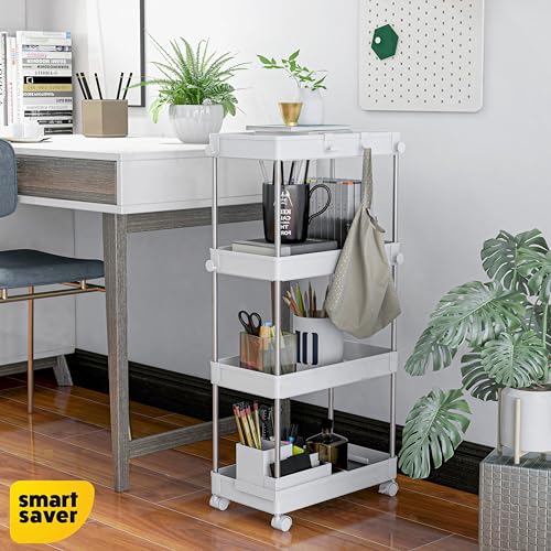 Smart Saver Stainless Steel Storage Multi Utility Trolley cart Caddy, 4-Tier Storage Rack with Wheels, Multifunctional Suitable for Office Kitchen Bathroom, W22 x D40 x H85cm, White - Image 4