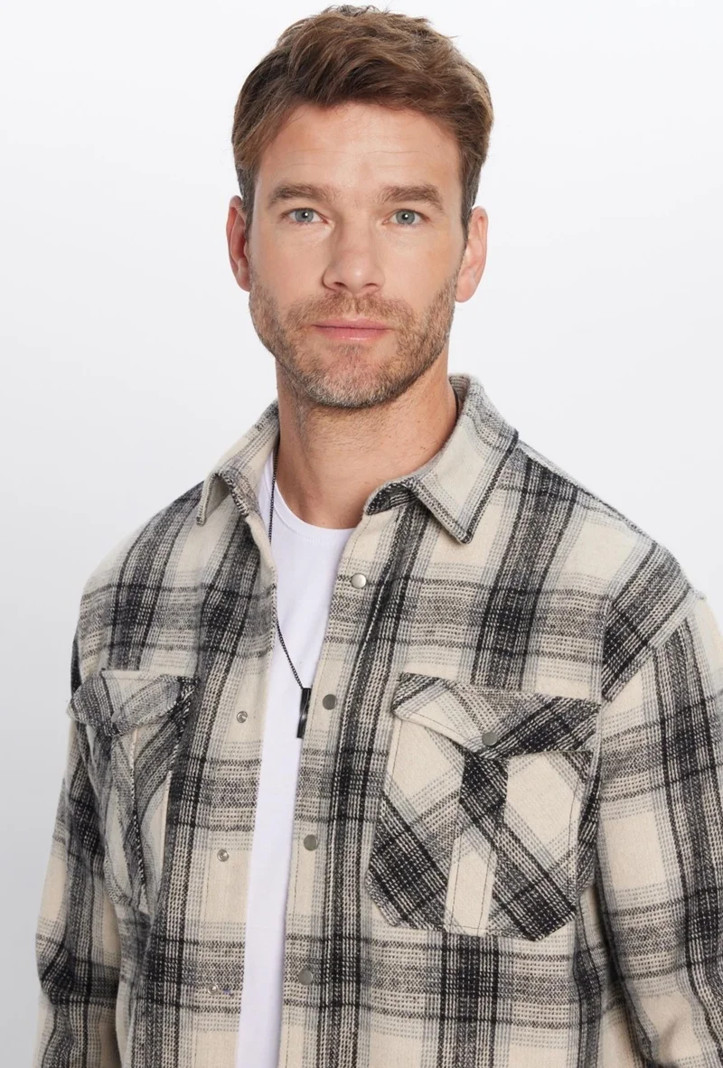 تودورس Men's Relax Fit Casual Cut Lumberjack Double Pocket Snap Plaid Winter Shirt