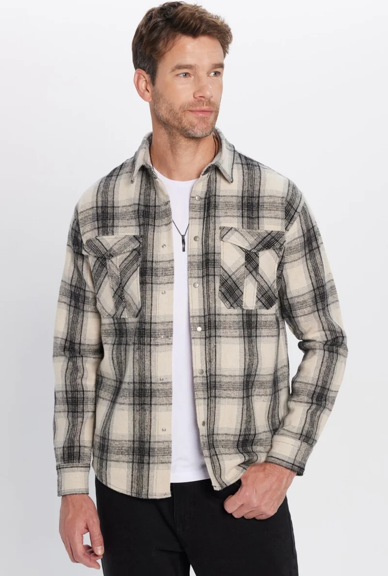 تودورس Men's Relax Fit Casual Cut Lumberjack Double Pocket Snap Plaid Winter Shirt