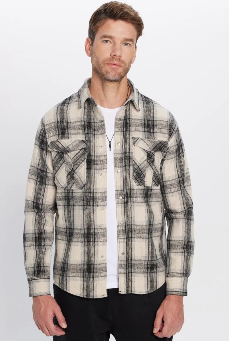 تودورس Men's Relax Fit Casual Cut Lumberjack Double Pocket Snap Plaid Winter Shirt