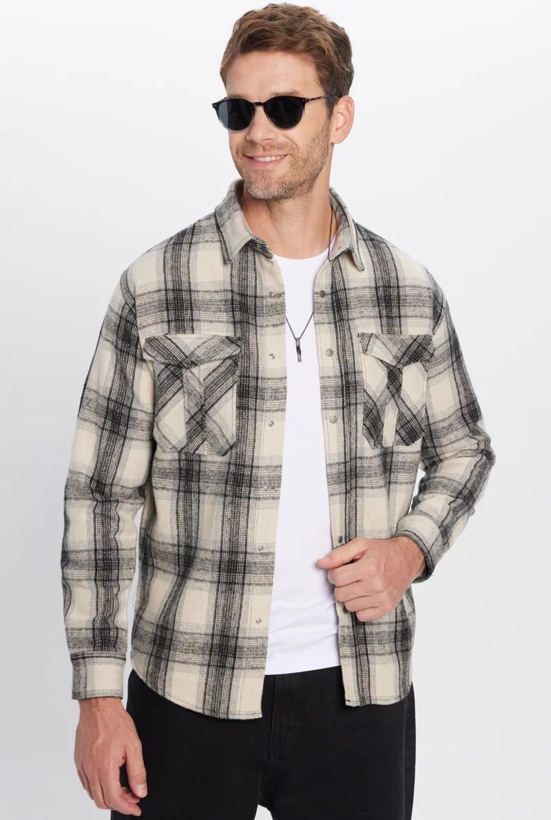 تودورس Men's Relax Fit Casual Cut Lumberjack Double Pocket Snap Plaid Winter Shirt
