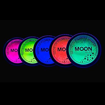 Moon Glow خلاطات صبغة نيون UV من مون جلو مجموعة من 5 ألوان مسحوق نيون ساطع ظلال عيون مكياج للوجه والعينين والجسم - Image 2