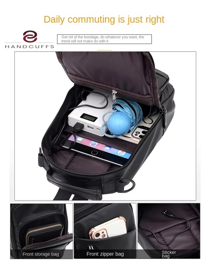 Handcuffs Waterproof Polyester Slim Unisex Crossbody Sling Bag Chest Backpack Men's Shoulder Bag, Leisure Travel Handbag, Hard Shell Anti-Theft Chest Bag (Black -1) - Image 3