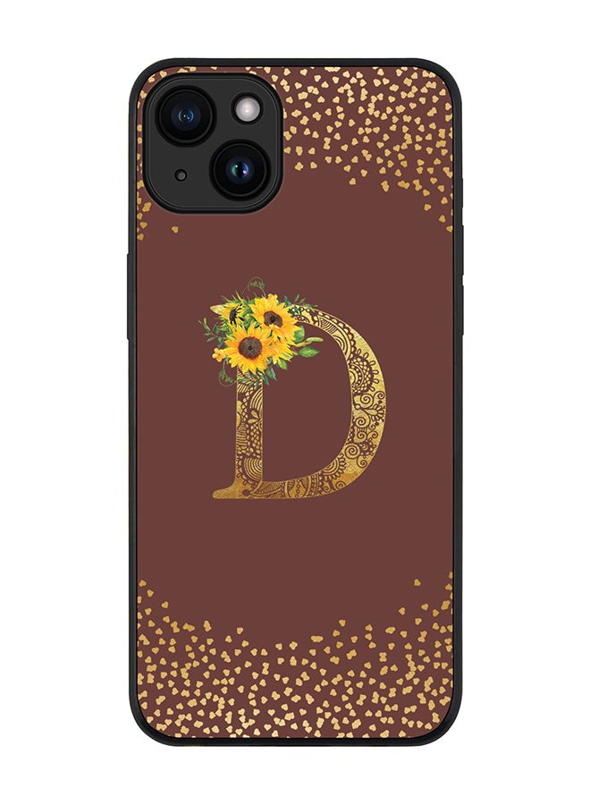 Stylizedd Cover for iPhone 15 Plus Case Rugged Black Slim fit Flexible Protective Phone CasesCustom Monogram Initial Letter Floral Pattern Alphabet - D (Brown) - Image 1