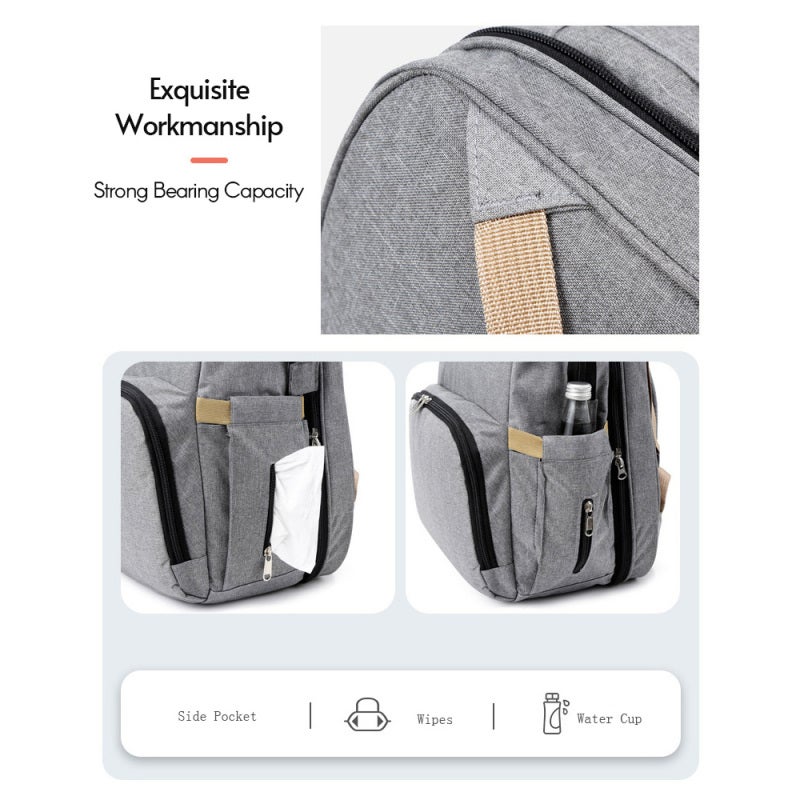 Diaper Backpack Foldable Crib 2 In 1 Large Capacity Travel Bag - Multiple Pockets Insulated Portable Design for Baby Essentials - Image 5