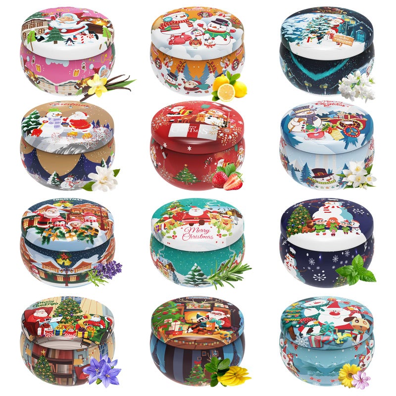 Christmas Candles Gifts for Women Primevolve Scented Candles Set for 12 Bulk Home Aromatherapy Strongly Fragrance Long Lasting Portable Travel Tin for Spa Bath Yoga