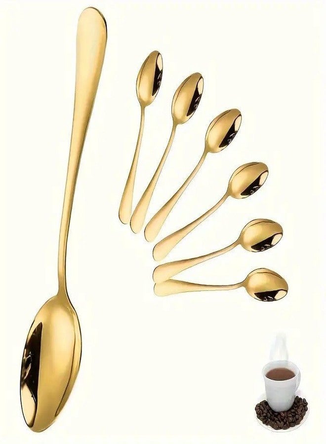 CLICKSY Golden Coffee Spoon (Pack of 6) 15 cm Long Premium Golden Finish Stainless Steel Luxury Tea & Coffee Spoons Dessert, Soup, Daily Use Elegant Gold Tableware with Modern - Image 1