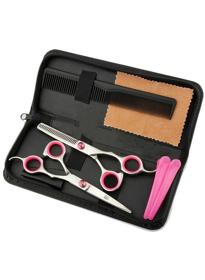 JYHY Professional Hair Cutting Scissors Shears Barber Thinning Set Kit- Family Hair Cutting,Barber Hair Cutting Tool Thinning texturizing/Pink 6" - Image 1