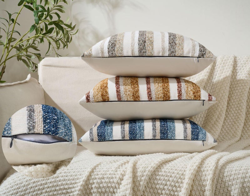 Zealax Modern Farmhouse Decorative Pillow Covers 18x18 Inch Boho Throw Pillows Neutral Soft Chenille Couch Cushion Covers, Set of 2 Velvet Striped Accent Pillows Cases for Sofa Bed Living Room, Blue - Image 4