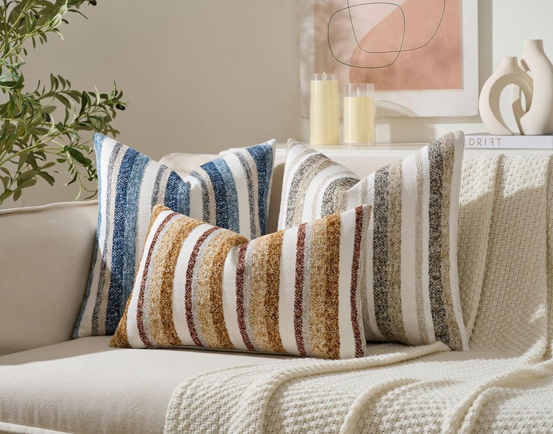 Zealax Modern Farmhouse Decorative Pillow Covers 18x18 Inch Boho Throw Pillows Neutral Soft Chenille Couch Cushion Covers, Set of 2 Velvet Striped Accent Pillows Cases for Sofa Bed Living Room, Blue - Image 5