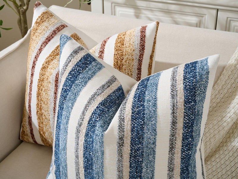 Zealax Modern Farmhouse Decorative Pillow Covers 18x18 Inch Boho Throw Pillows Neutral Soft Chenille Couch Cushion Covers, Set of 2 Velvet Striped Accent Pillows Cases for Sofa Bed Living Room, Blue - Image 3