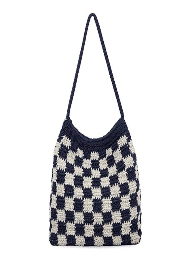 The Sak Ava Hobo Bag in Crochet, Double Shoulder Straps, Denim Check - Image 3