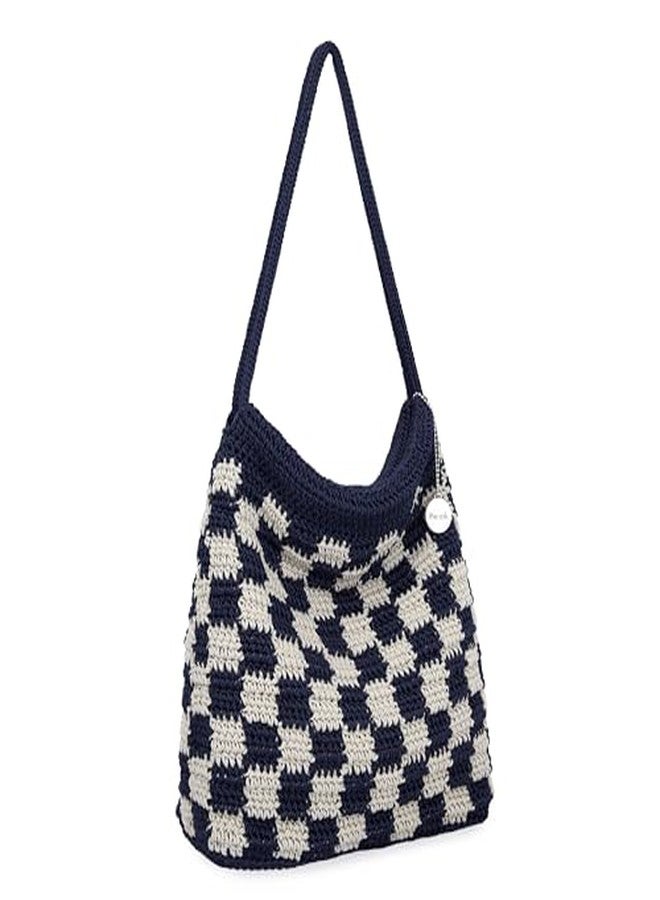 The Sak Ava Hobo Bag in Crochet, Double Shoulder Straps, Denim Check - Image 2