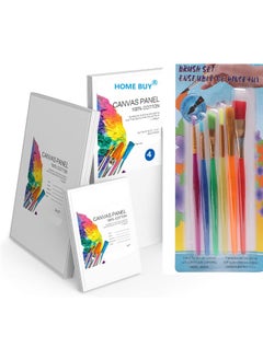 Home Buy HOME BUY Painting Cotton Canvas Board 4 pc Birthday Return Gift Painting Brush and Canvas Combo,Professional Primed White Blank, Painting Brushes of Various Sizes Color (6pcs/Set Paint Brush)  - Image 1