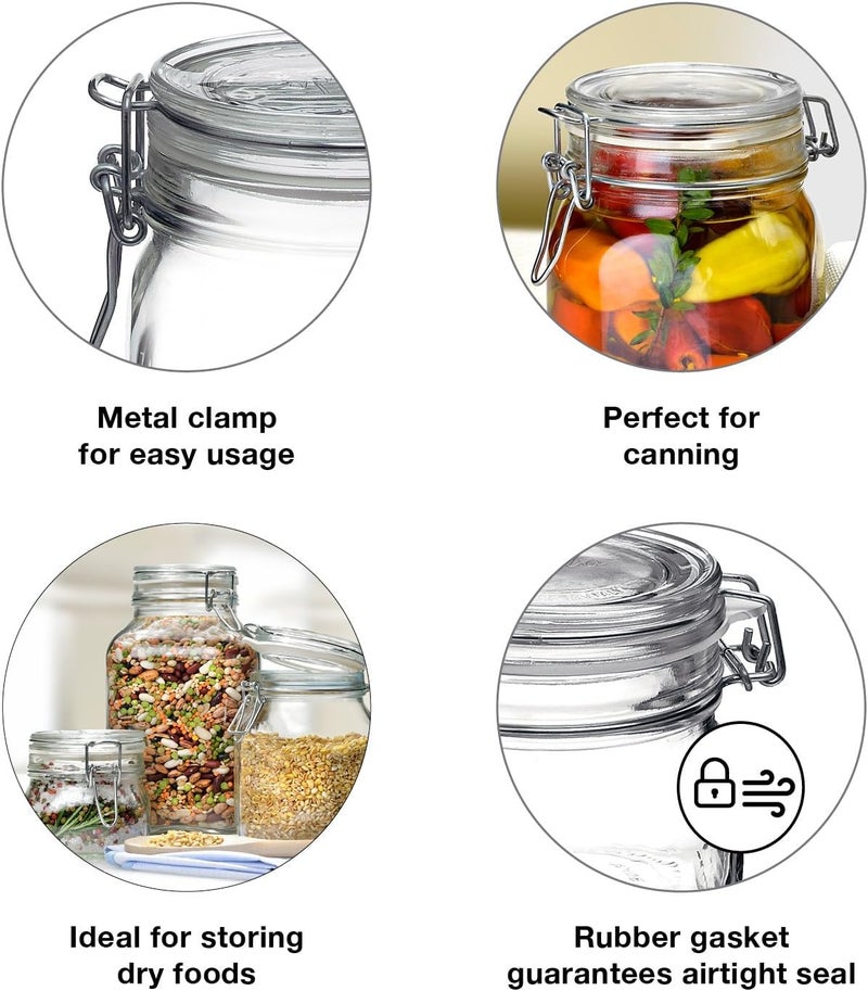 Bormioli Rocco Fido Wide Mouth Squared Glass Jar with Airtight Gasket Clamp Lid for Canning and Food Storage, Clear Top, 50.75 oz. - Image 4