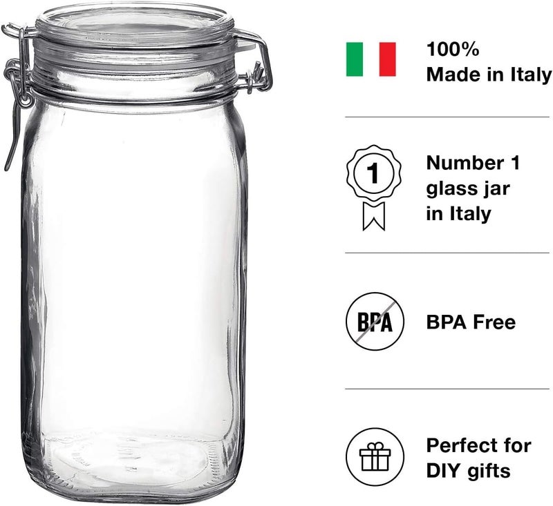 Bormioli Rocco Fido Wide Mouth Squared Glass Jar with Airtight Gasket Clamp Lid for Canning and Food Storage, Clear Top, 50.75 oz. - Image 3