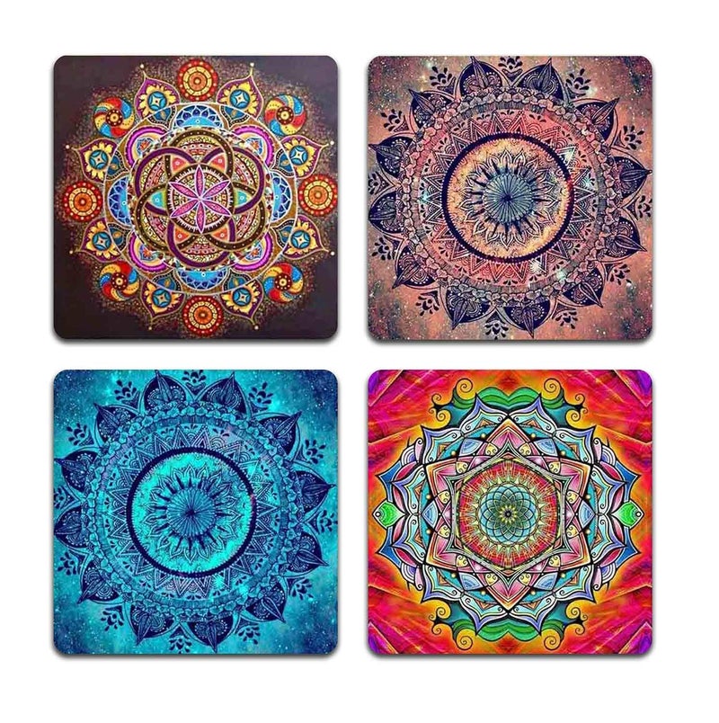QJ CMJ Mandala Pattern Square Coaster Set - Made of Recycled Rubber - Set of 4 - Image 1