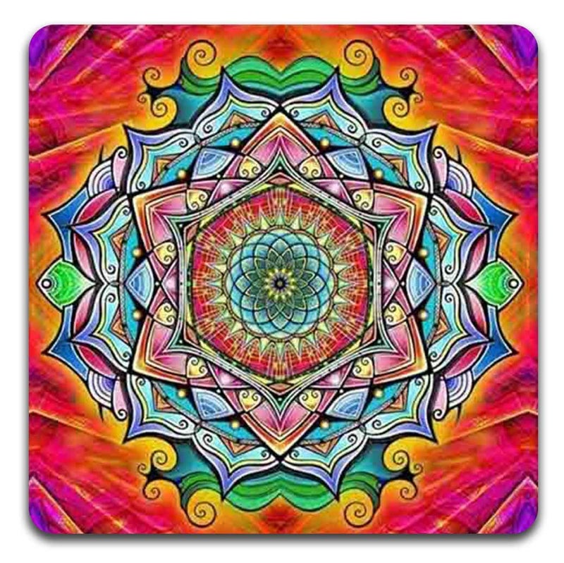 QJ CMJ Mandala Pattern Square Coaster Set - Made of Recycled Rubber - Set of 4 - Image 5