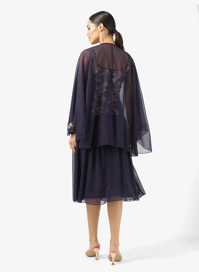 Frock and Frill Cape Sleeve Sequin MidiDress