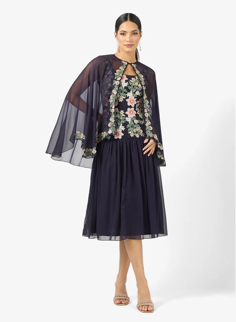 Frock and Frill Cape Sleeve Sequin MidiDress