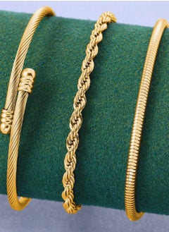 3pcs Stainless Steel Gold Plated Bracelet Set For Women