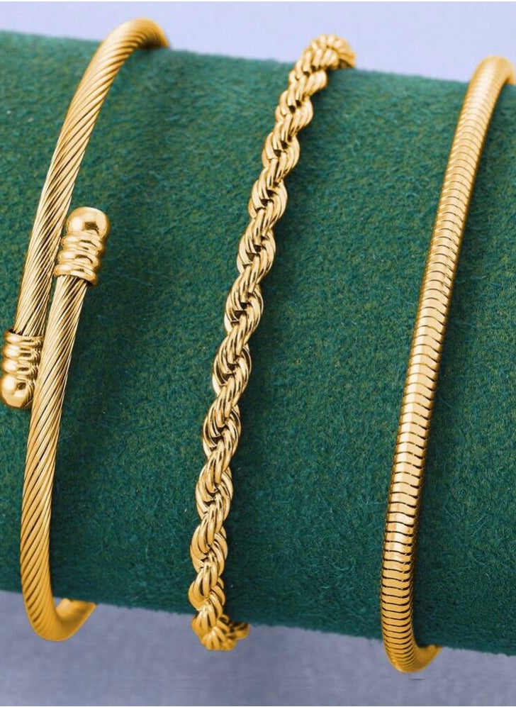PEARL - 3pcs Stainless Steel Gold Plated Bracelet Set For Women - Image 1