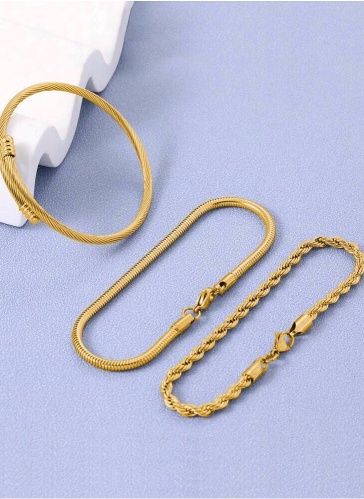 PEARL - 3pcs Stainless Steel Gold Plated Bracelet Set For Women - Image 1