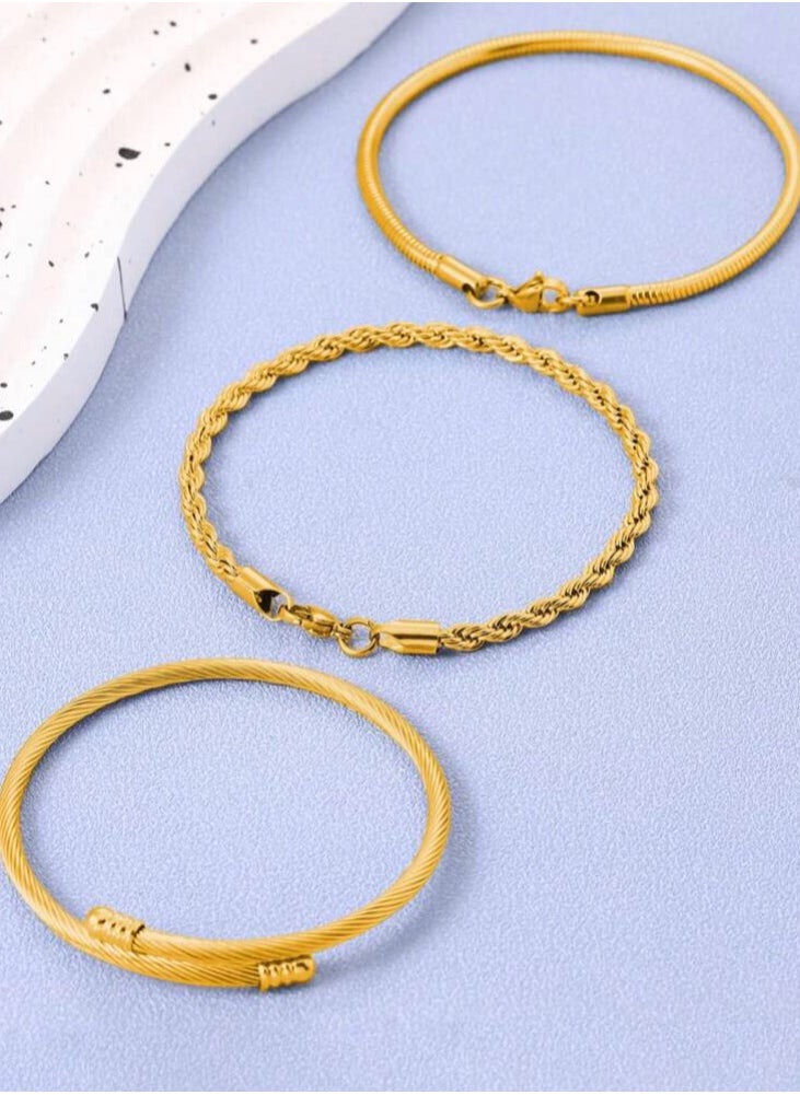 PEARL - 3pcs Stainless Steel Gold Plated Bracelet Set For Women - Image 1